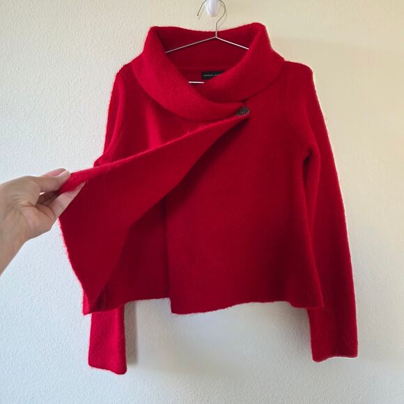 Adrienne Vittadini Wool Blend Jacket Red Asymmetrical Button Collar Womens M - Picture 3 of 10